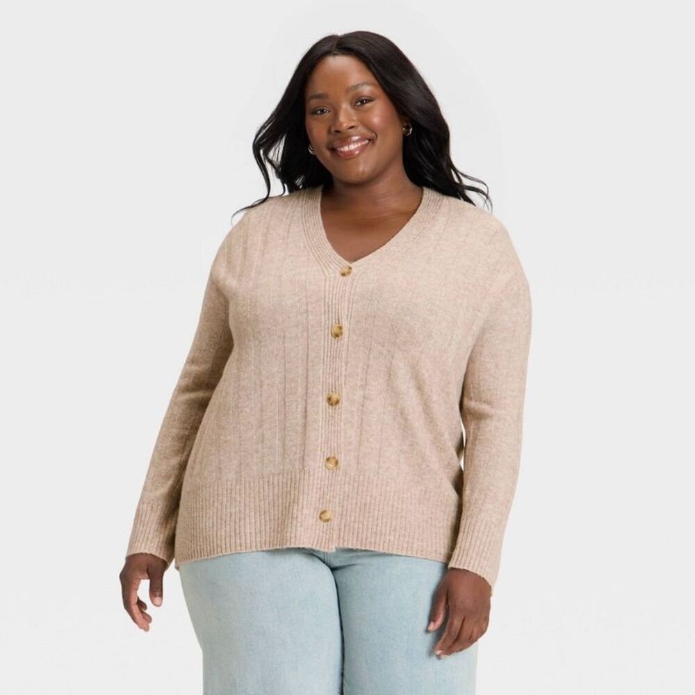 Universal Thread - Women's Knit Ribbed Cardigan - Universal Thread Ta Beige